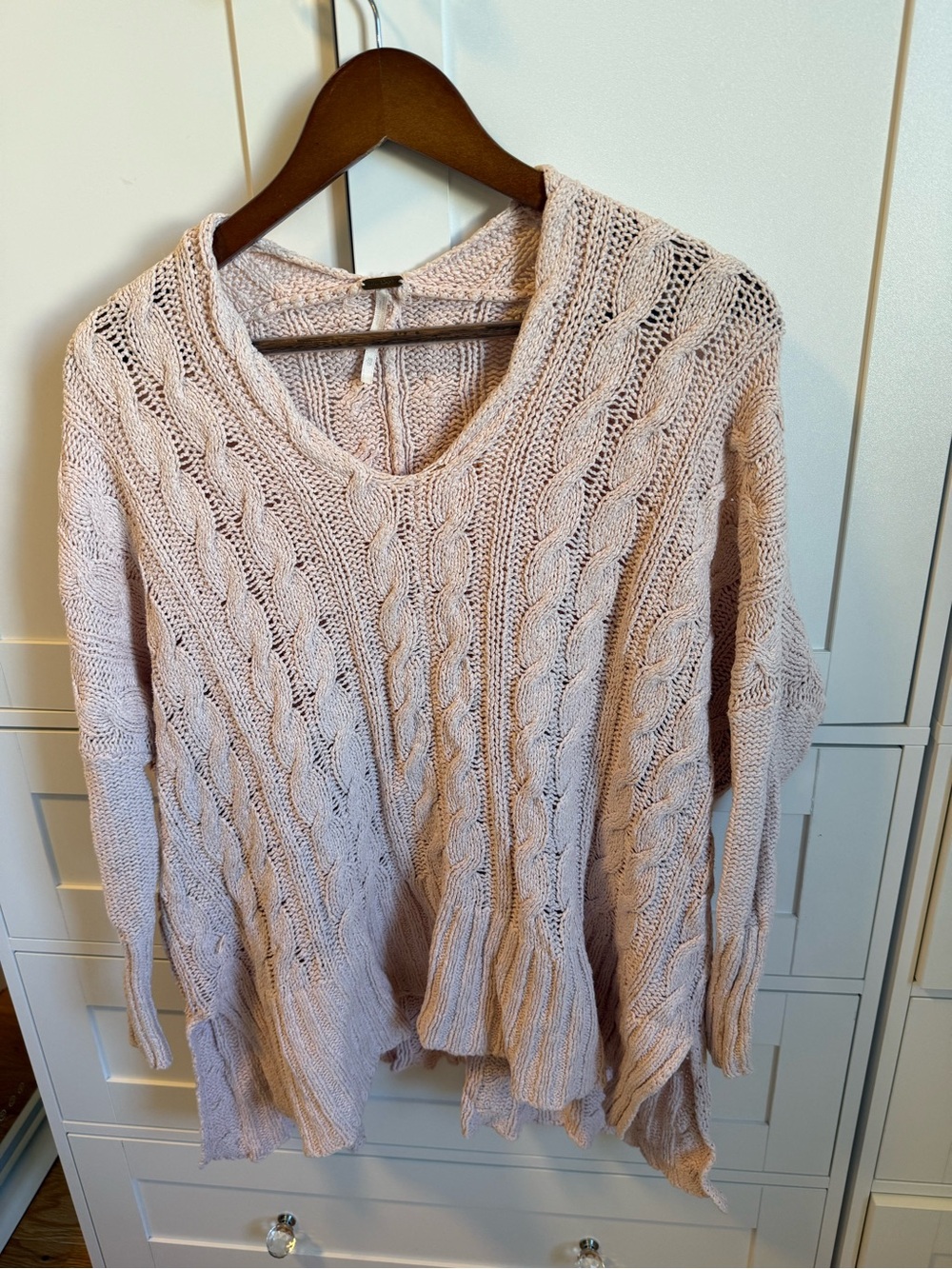 Free People Blush Pink Cable V-Neck Sweater